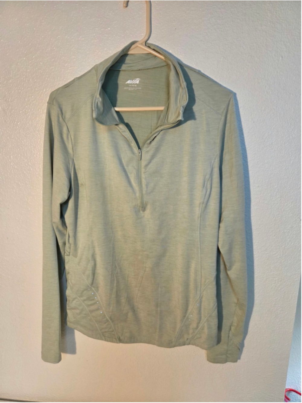 Avia Women’s Quarter Zip Mock Neck Athletic Pullover Sage Mint Green L 12-14 W-3